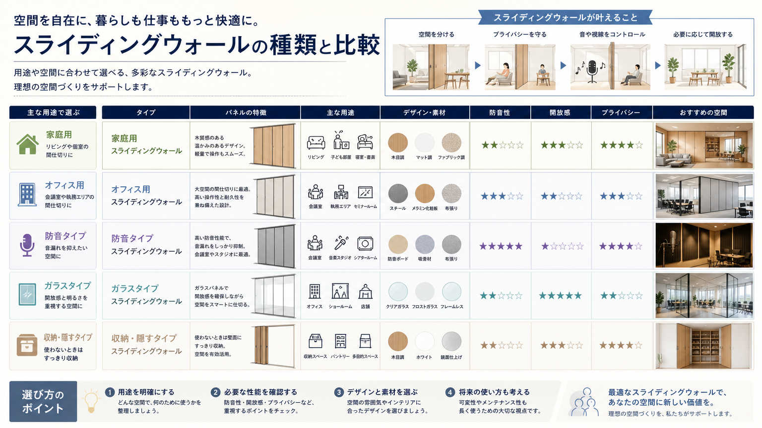 スライディングウォールの種類